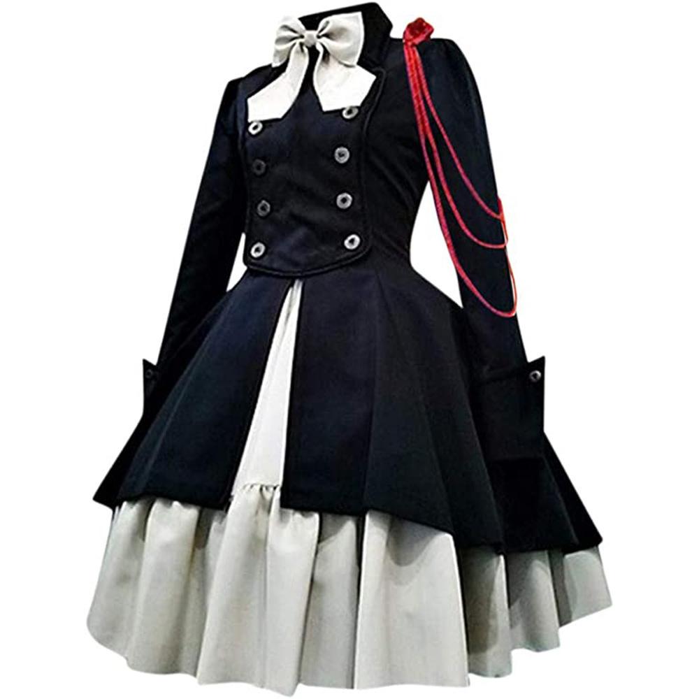 Plus Size 5XL Gothic Lolita Party Dresses Women Elegant Bow Collar Pleated Lace Up Ruffles Dress Medieval Retro Princess A Line