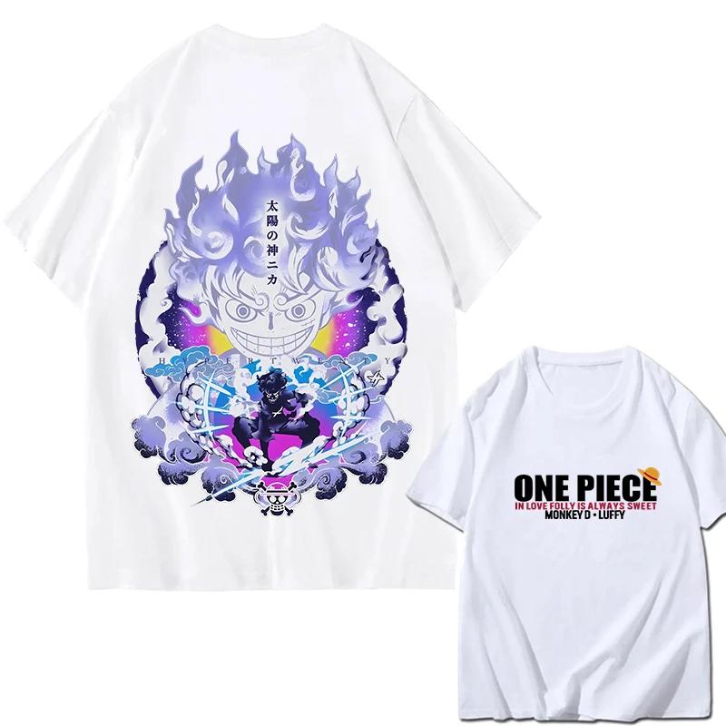 ONE PIECE Зоро Луффи Gear 5 Печатная Свободная Хлопковая Футболка с Коротким Рукавом Летний Стиль Чистый Хлопок Унисекс Одежда для Родителей и Детей