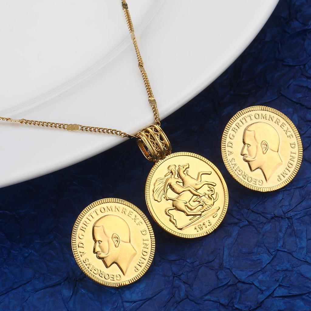 Ожерелья с подвесками в виде монет, серьги, Франция Lecoqgaulois, старые французские модные комплекты ювелирных украшений с подвесками в виде монет