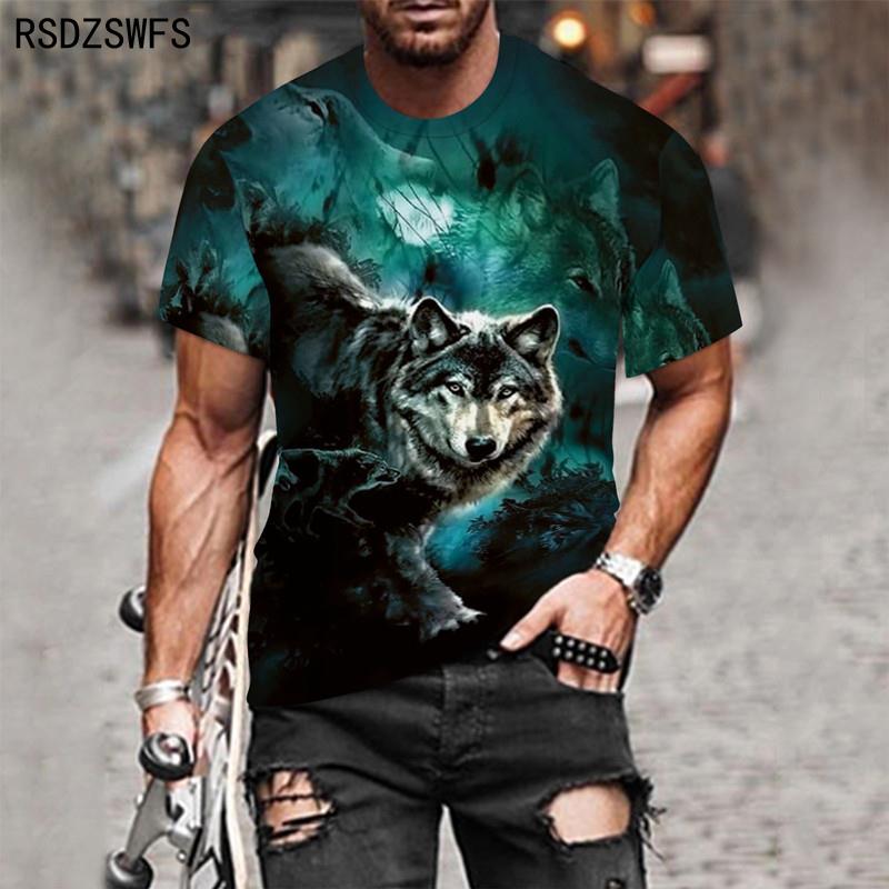 Couple Wolf Print T-Shirt Men's 3D T-Shirt Drop Ship Top Short Sleeve Camiseta Round Neck T-Shirt Fashion Casual Brand