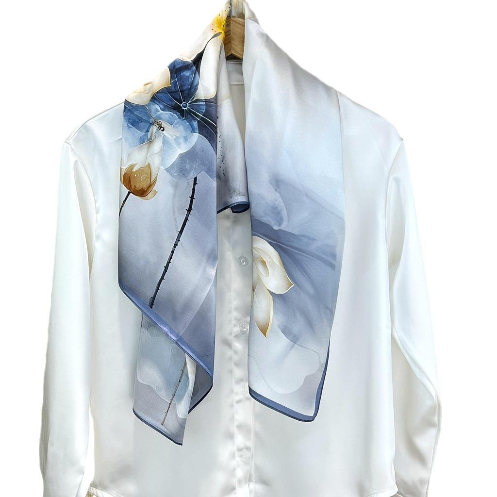 Silk Scarf Women'S Spring Summer Decorative Neck Square Scarf Silk Mulberry Silk Temperament Shawl Thin Scarf