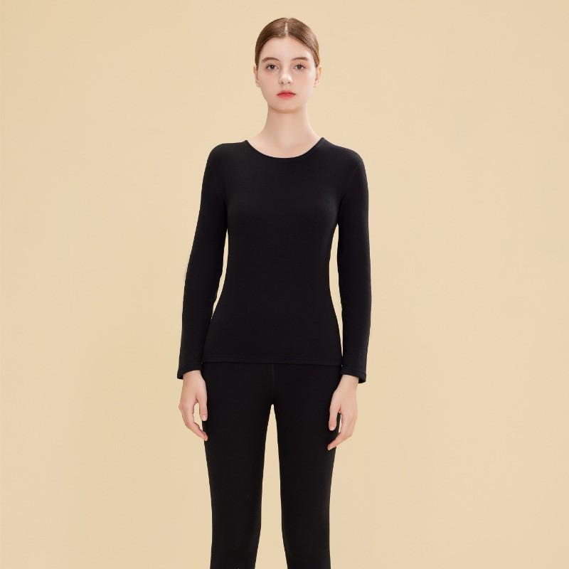 Women Unisex Thermal Underwear Set Round Neck Double-Sided Fleece Lined Base Layer Top Pants Winter Warm Long Johns