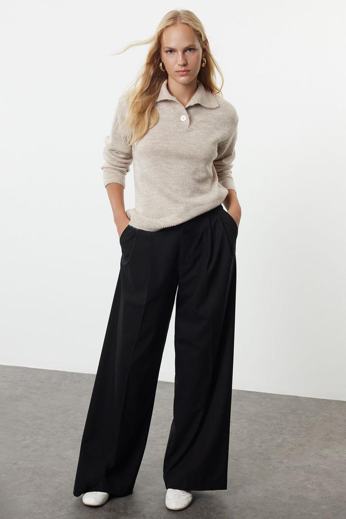 Women's Fashionable Stylish Sweater Mink More Sustainable Soft Textured Wide Fit Polo Neck Knitwear Sweater