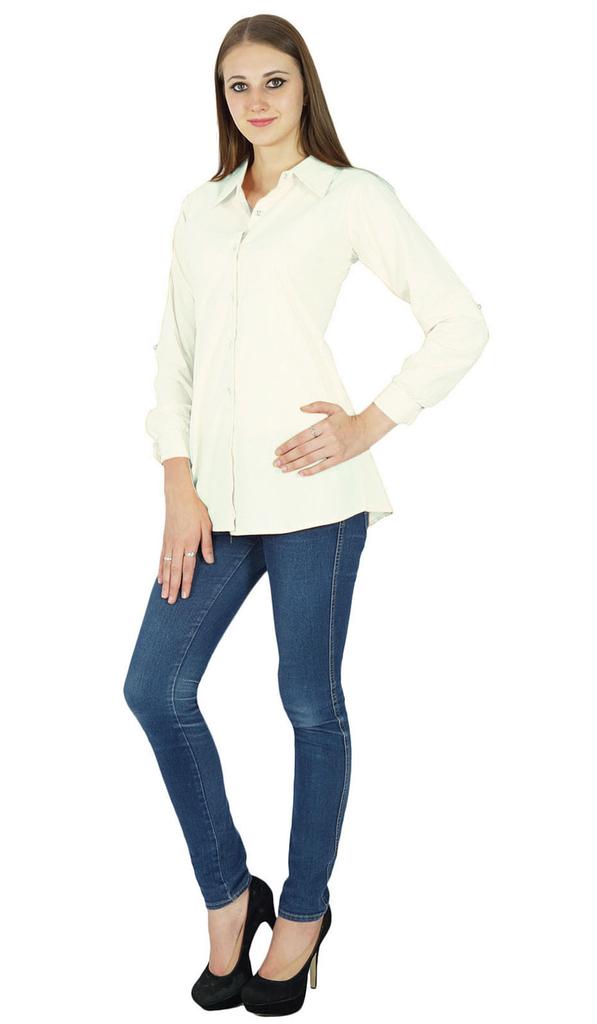Top Cotton Shirt Long Sleeve Solid Short Kurta Women Clothing