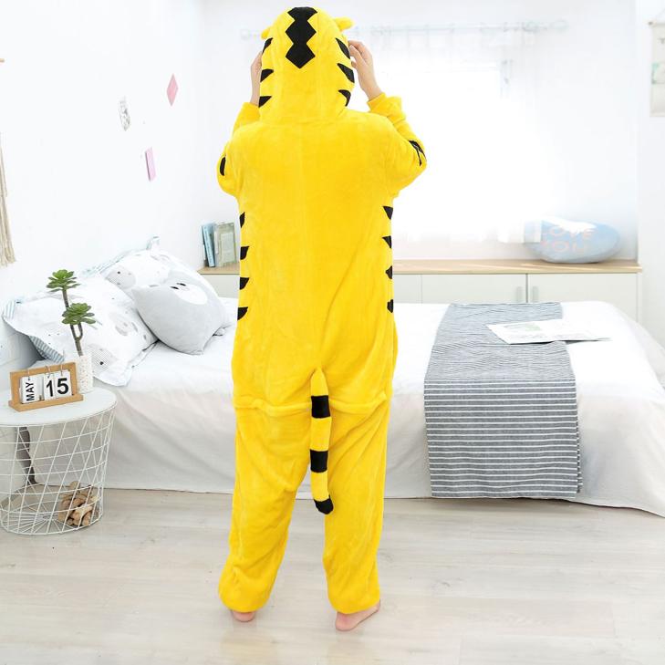 Animal Cute Yellow Tiger Adult Onesie Pajamas Kigurumi Women Men Sleepwear Set Cosplay Children Boys Girls Kid Clothes