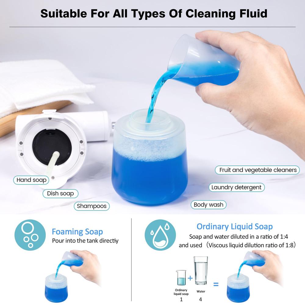 Электрический дозатор мыла, перезаряжаемый распылитель пены с 2 насадками, настенное крепление, многоразовый пенопласт