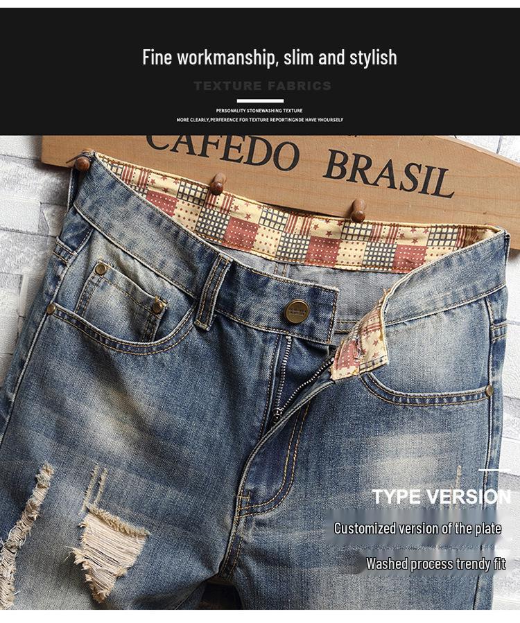 Men's Retro Ripped Mid-Length Denim Shorts – Versatile, Trendy, and Nostalgic