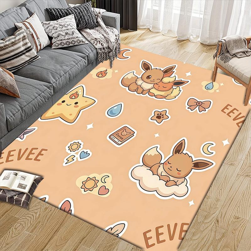 Eevee Flannel Pattern Square Carpet,Area Rug,Carpet Rug for Living Room Bedroom Sofa Playroom Decor,Non-slip Floor Mat