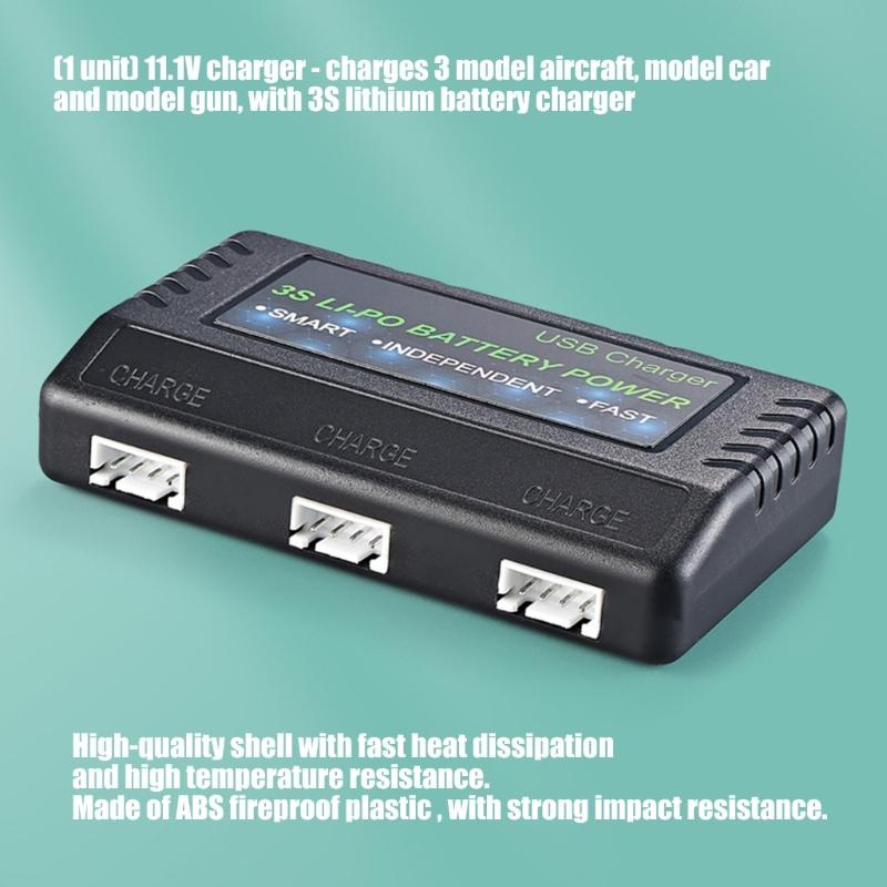 3S Battery Charger With 3 Independent Slots For Drones Car Model DC11.1V 800MAx3 Output Charging Slots