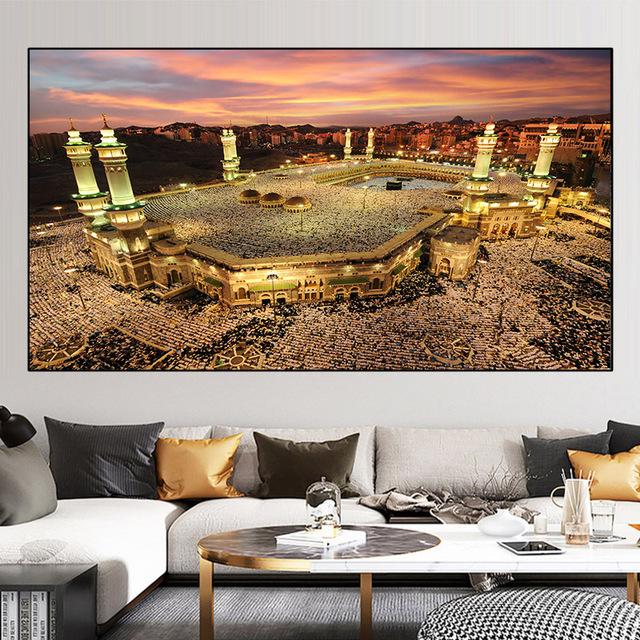 Пейзаж Мечеть Холст Картина Широкая Мекка Свет Фотографии Плакаты и принты Настенная картина Гостиная Домашний декор Без рамки
