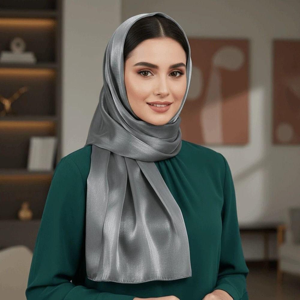 Long Chiffon Hijab Scarf Breathable Thin Large Shawl Sweet Smooth Silk Headscarf Women