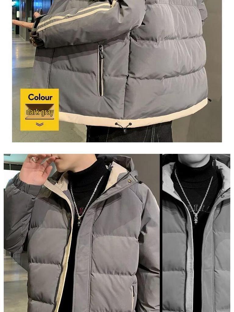 Мужская утепленная хлопковая куртка с капюшоном однотонного цвета для осени/зимы - Теплая верхняя одежда свободного кроя