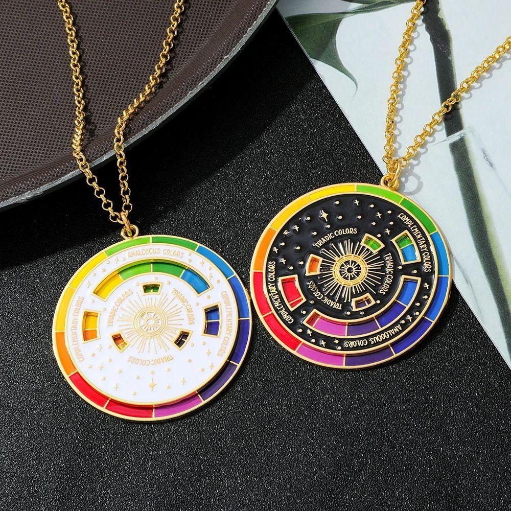 Adjustable Chain Color Wheel Necklace Unique Palette Pendant Fashion Rotating Round Pendant Gift