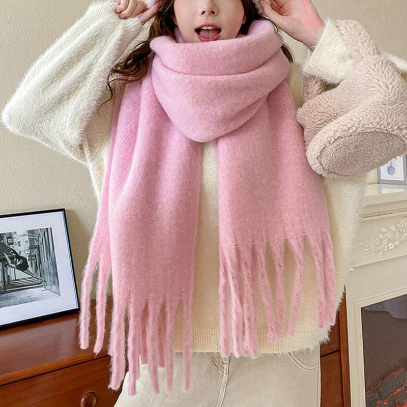 Thickened Warm Cold-proof White Shawl Scarf Women's Autumn Winter Warm Long Tassels Scarf