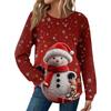 Женская Мода Повседневный Свободный Топ с Круглым Вырезом и Длинным Рукавом с Рождественским Принтом