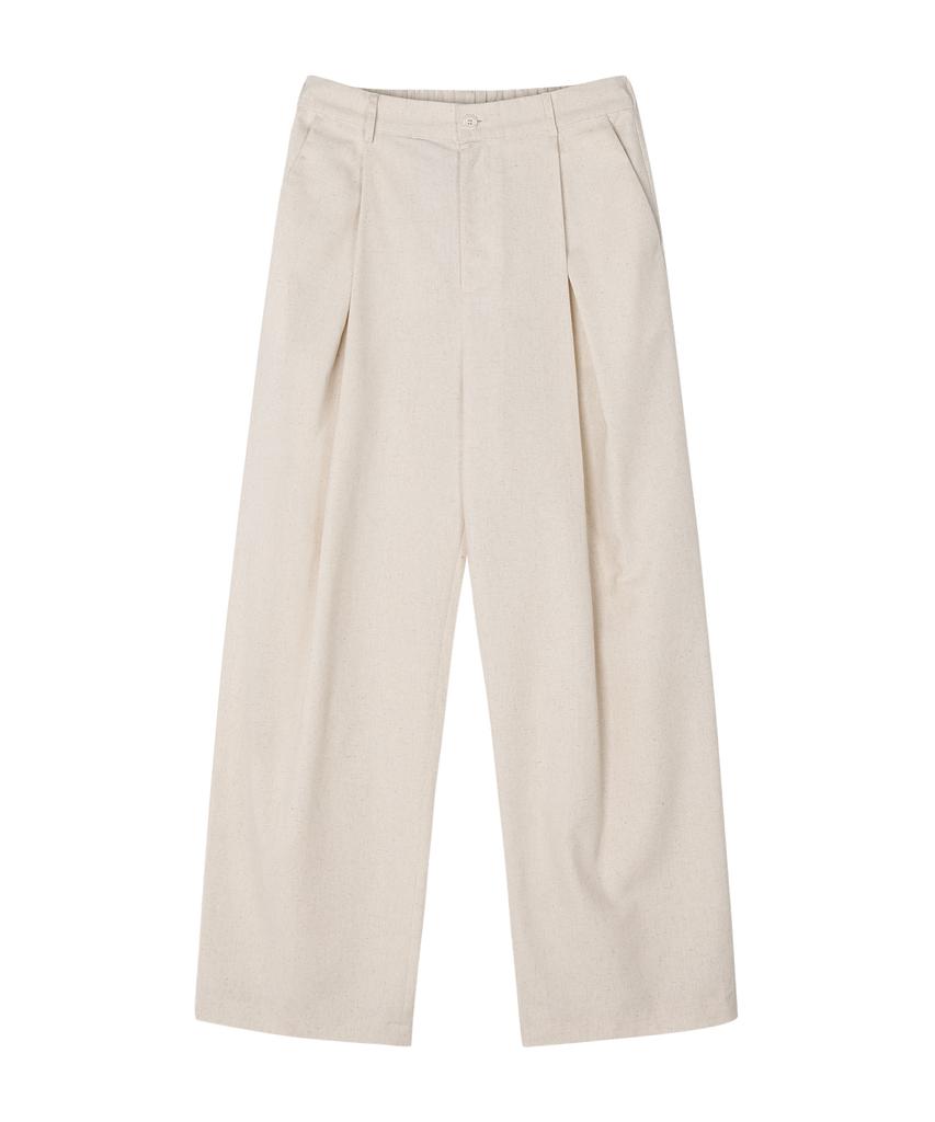 NOISE Linen Slit Elastic Waist Pants - Natural
