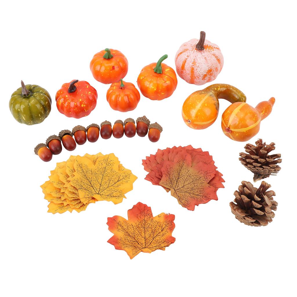 Набор осеннего декора с тыквами 50 шт. 30 кленовых листьев 10 желудей 2 сосновые шишки 8 тыкв искусственная тыква осенние листья желуди