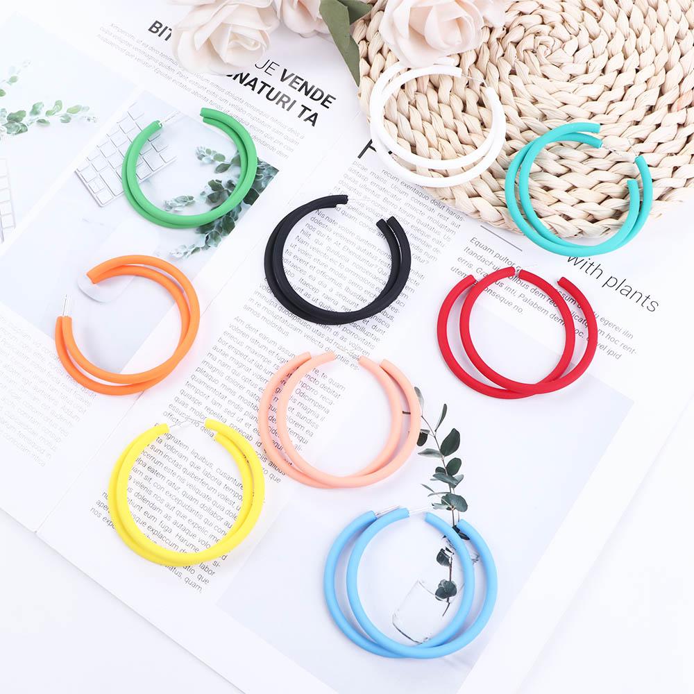 Ladies Candy Color Round Simple Personality C-shaped Women Jewelry Hoop Earrings Round Earrings