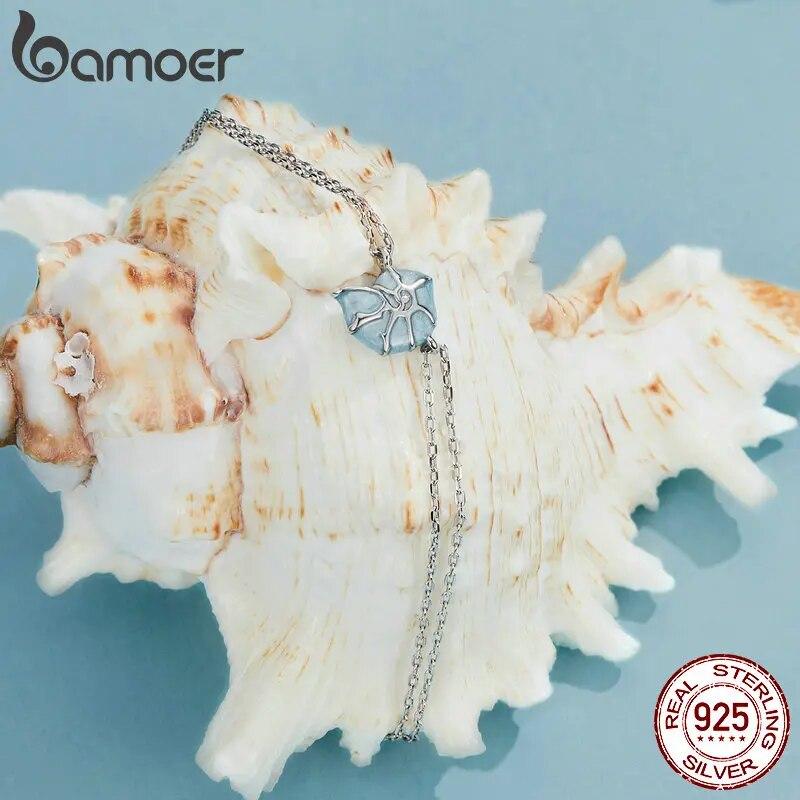 Женские браслеты-цепочки BAMOER из стерлингового серебра 925 пробы, синие ракушки, ювелирные изделия в подарок