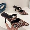 Silvery Female Pumps Luxury Leopard Footwear Ladies High Heels Slides Shoes Sandals Fashion Thin Slippers