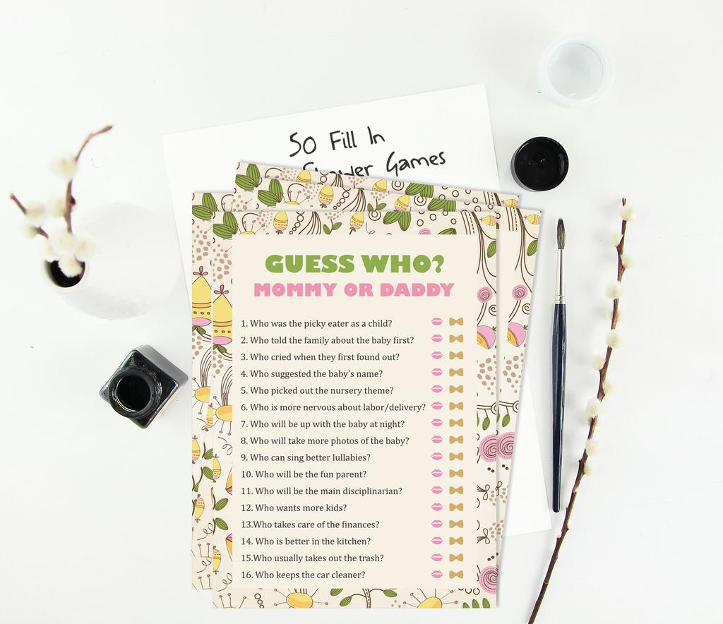 Inkdotpot Кто сказал это игра Мама или папа 50 листов веселая игра для детского душа гендерно-нейтральная цветочная вечеринка принадлежности