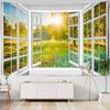 Scenery Tapestry Hanging On the Wall Outside the Window with Bohemian Style Curtains and Mandala Room Decoration Tapestry