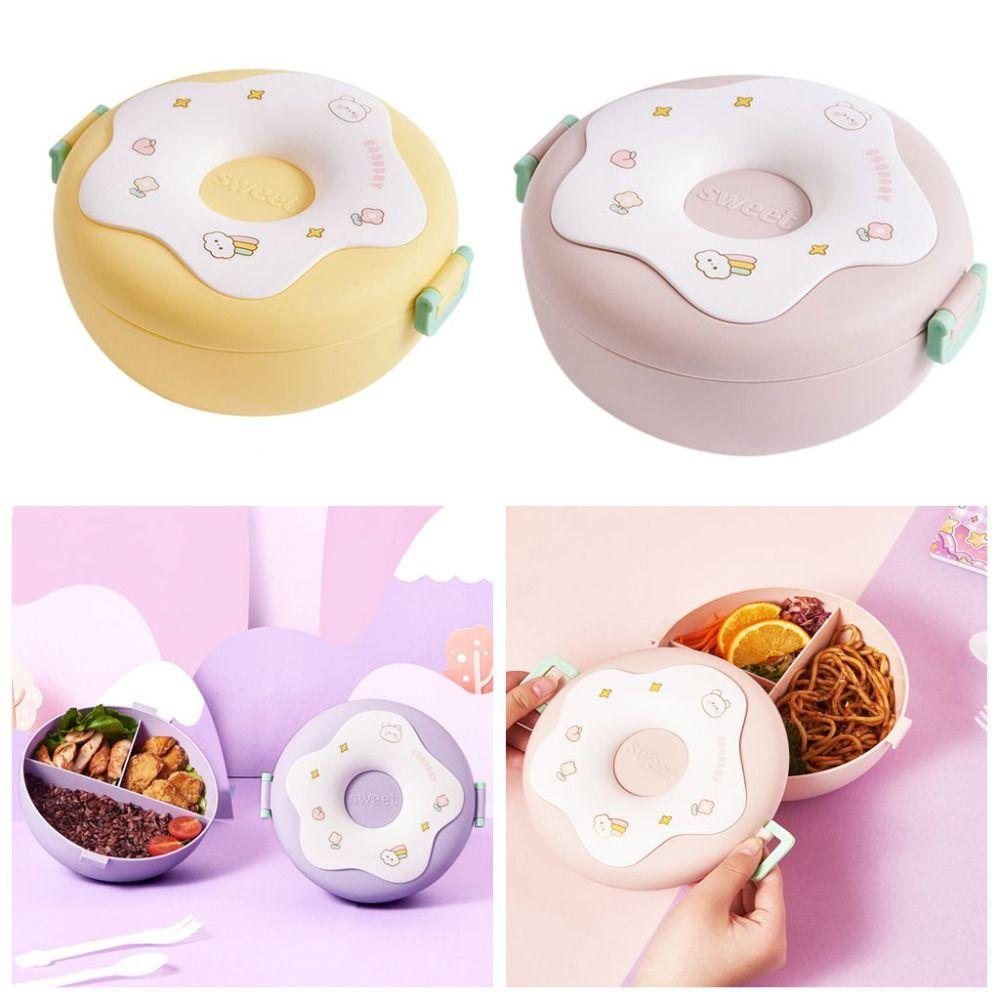 Eco-Friendly 1000ml Lunch Box Leakproof Microwavable Snack Box 3 Compartment Donut Cartoon Food Storage Container Child Snack