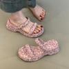 Sexy Pink Leopard Print One-word Slippers Women's Versatile Thick-soled Outer Wear One Pedal To Increase Height Fashion Sandals
