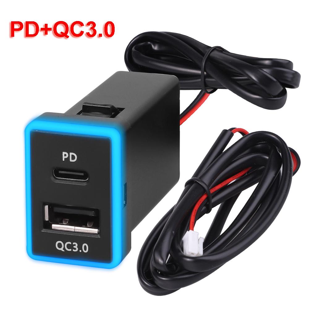 Автомобильное зарядное устройство USB C PD QC3.0 с двумя USB-разъемами для быстрой зарядки, 12 В, адаптер питания для мобильного телефона, розетка для Toyota ZW