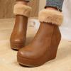 Wedges Fur Snow Ankle Boots Women's High Heels Designer Shoes for Woman Warm Cotton Shoes  Winter Fashion Dress Mujer Botas