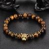 Gold Leopard Head Gold Tiger Eye Bead Buddha Natural Agate Stone Bracelet for Men Male Punk Jewelry