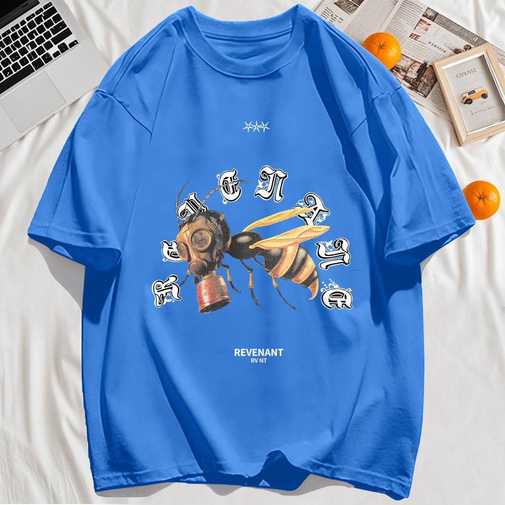 Принты «Пчелы в противогазах» Мужские футболки Хлопковая Повседневная Футболка с Круглым Вырезом Уличная Одежда Удобная Мягкая с Коротким Рукавом
