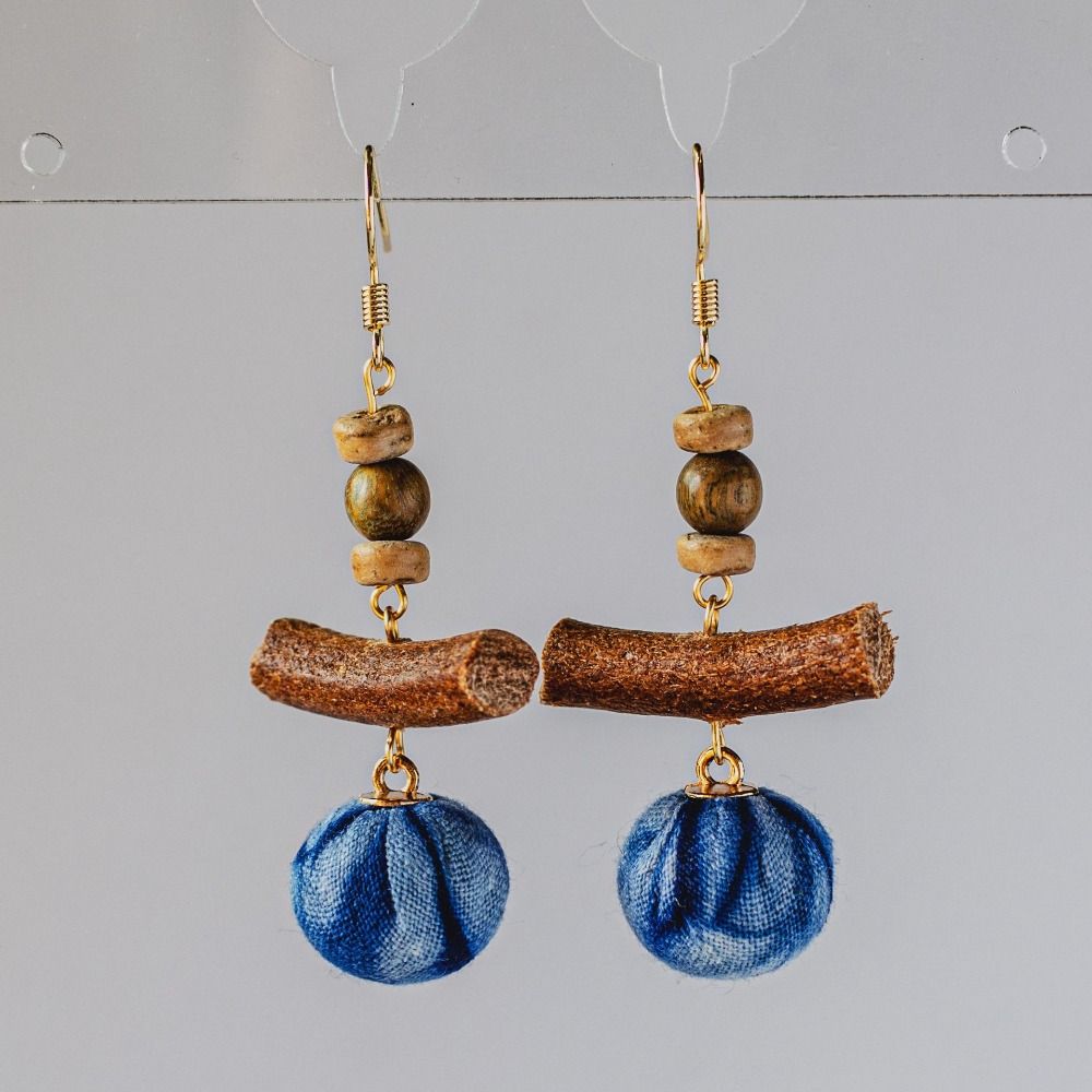 Textured Wood Beads Earring Drop Chinese Vintage Eardrop Unique Tie-Dye Earrings  Women