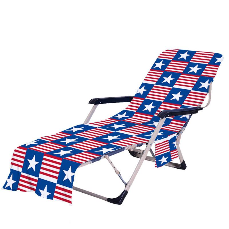 Independence Day American Flag Beach Chair Cover Towel, Patriotic Stars Stripes Print Microfiber Sun Lounger Towel