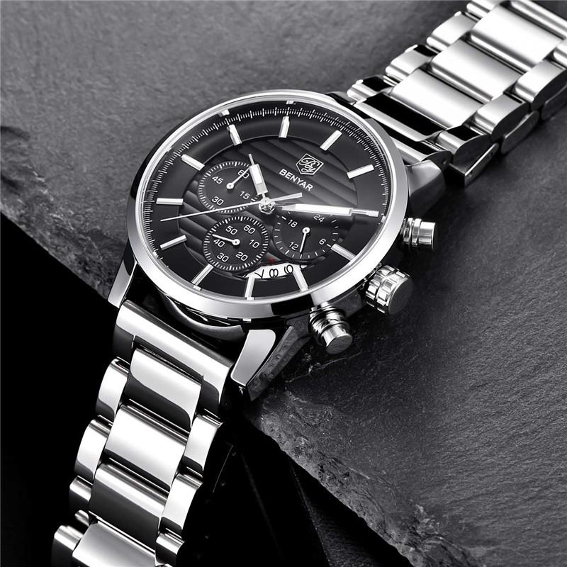 BENYAR Watches Men Top Luxury Brand Chronograph Sport Man Watch Military Leather Clock Quartz Wristwatch Relogio Masculino 5104