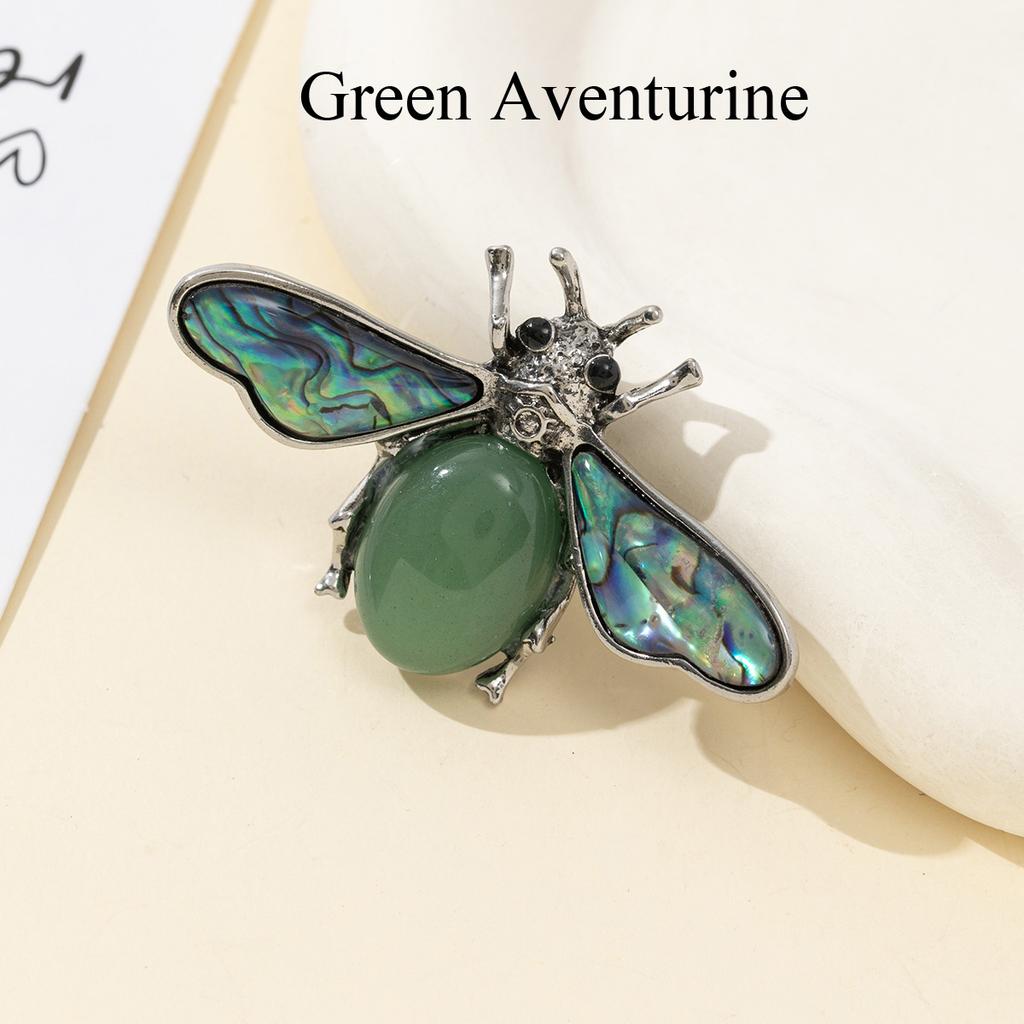 1Pc, Natural Stone Ladybird Shape Brooches, Boho Reiki Healing Crystal Amethyst Malachite Lapis Lazuli Gemstone Brooch Pin for Women Men Jewelry