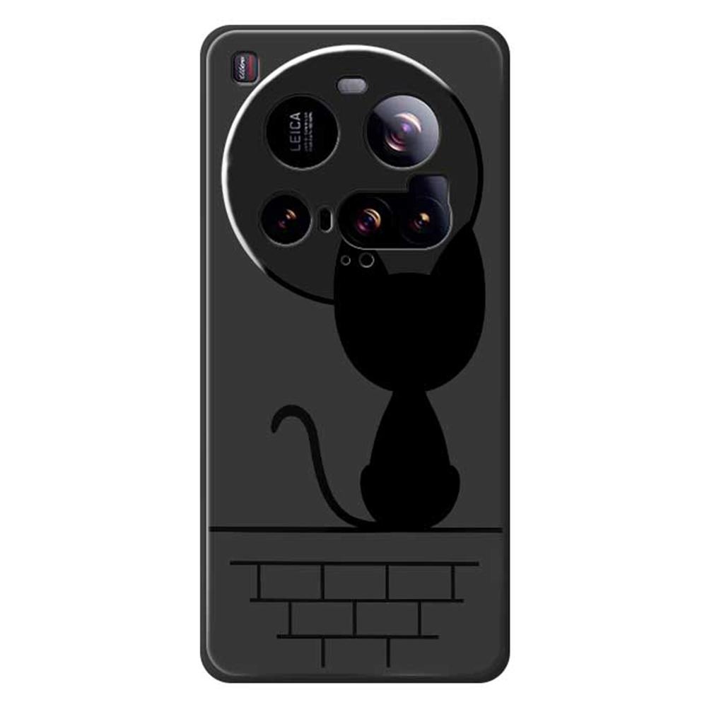 For Xiaomi 15 Ultra Case Black Cat on the Wall Pattern Printing Straight Edge TPU Phone Back Cover