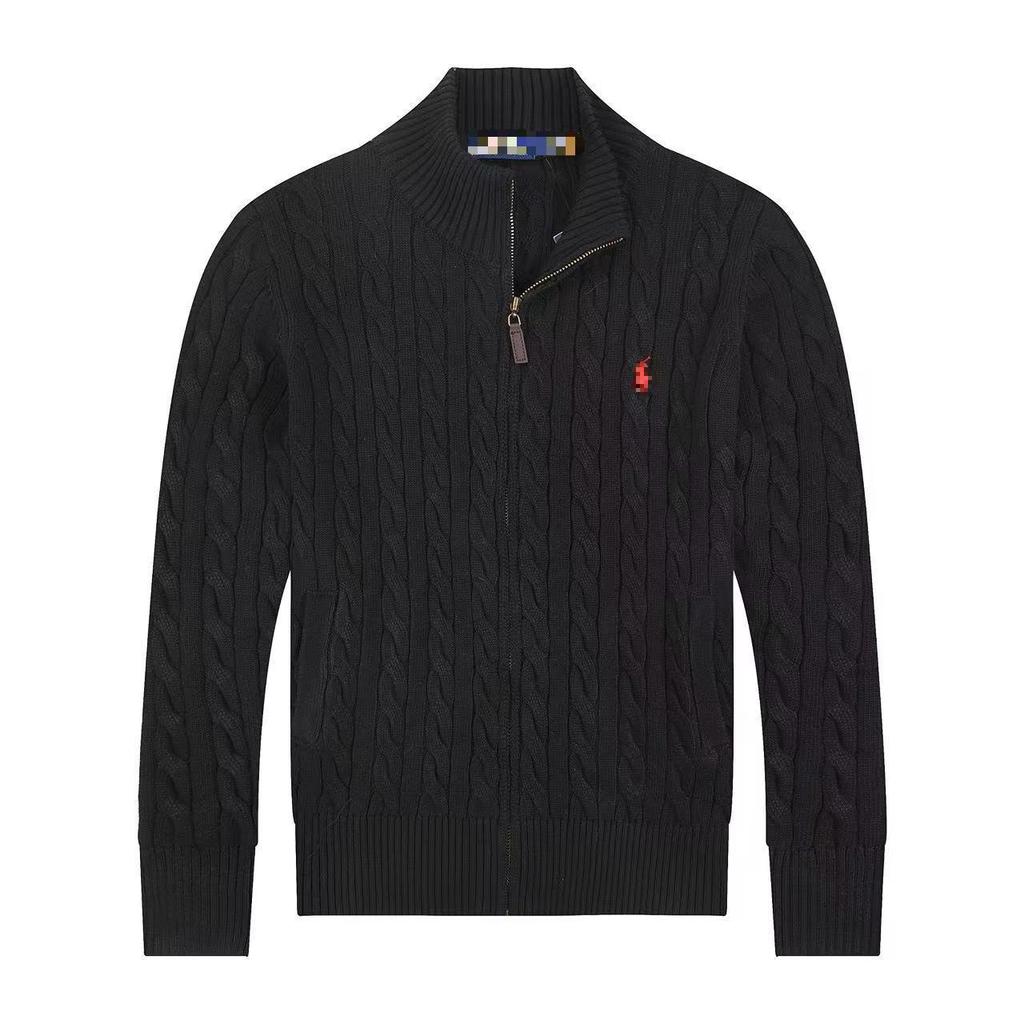 Мужская вышитая рубашка-поло с пони, классический стиль "Old Money", утолщенный хлопок, вязаная куртка на молнии для осени и зимы