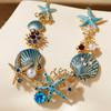 Exaggerated Women Necklace Ocean Theme Starfish Coral Shell Faux Pearl Rhinestone Decor Adjustable Length Lady Vacation Beach Neck Jewelry