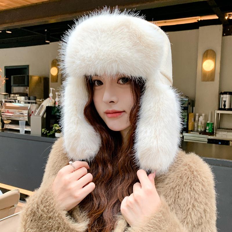 New Autumn and Winter Lei Feng Hat Thick Plush Hat for Women In Winter Warm Imitation Fur Cold Proof Ear Protection Hat