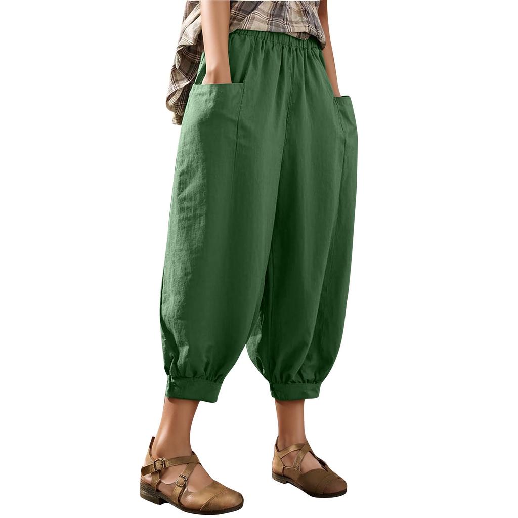 Women's Fashion Solid Color Loose Large Size Elastic Waist Small Leg Haren Pants Versatile Casual Pants