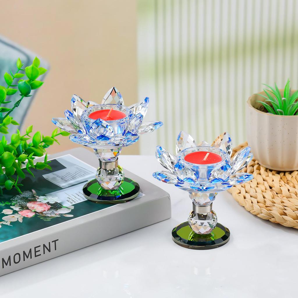 Подсвечник Хрустальный Лотос Цяньвэй, Украшение для буддийского алтаря, Искусственный цветок лотоса, Вращающийся на 360°, Ветрозащитный подсвечник, Высокопрозрачный