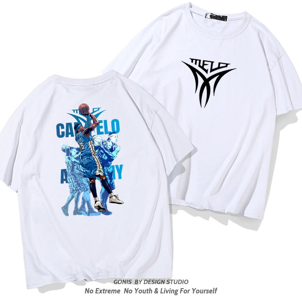Carmelo Anthony short-sleeved T-shirt men's summer cotton loose half-sleeved trendy cartoon student basketball top