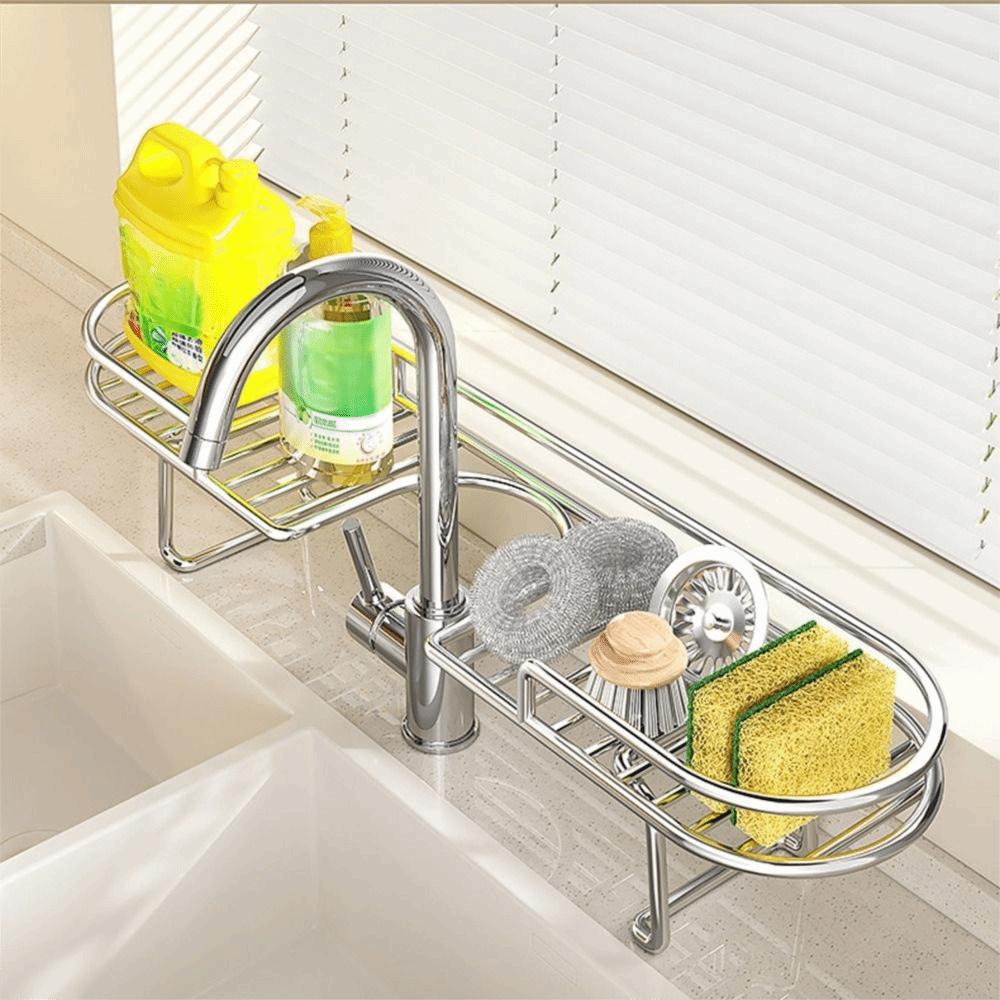 Stainless Steel Sink Shelf No-Drill Kitchen Sponge Holder Faucet Storage Rack  Household
