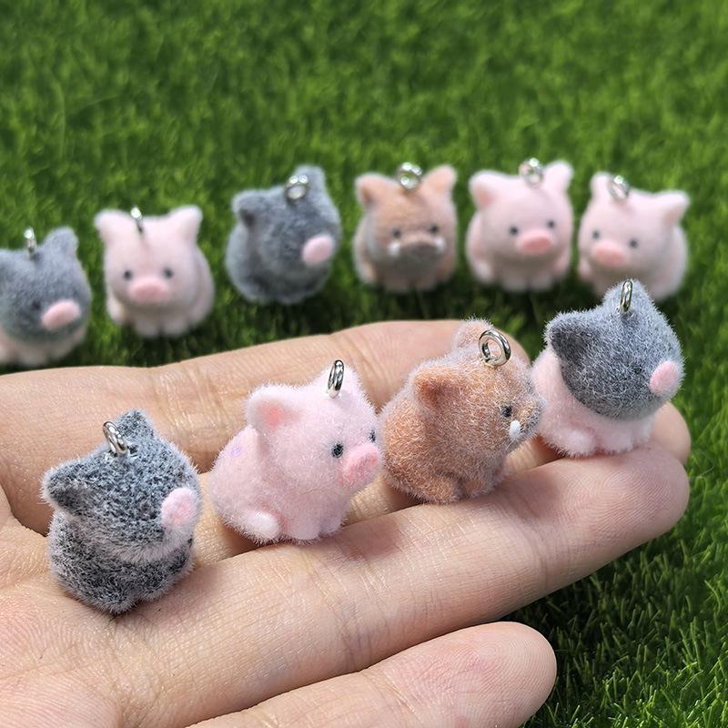 2 шт. Кавайные мини-подвески-свинки с флоком 3D-подвеска-поросенок Для изготовления украшений своими руками Подвеска-животное с флоком Для сумки Брелока Серьги Аксессуар