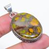 Bamboo Jasper Gemstone Handmade 925 Sterling Silver Jewelry Pendant 1.77" SU-10708