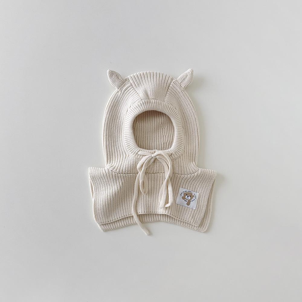 Комплект 2 в 1: детская шапка-шарф, зимний набор, шапка-бини с ушками для малышей, грелка для шеи, вязаная балаклава для мальчика, девочки, теплый зимний аксессуар