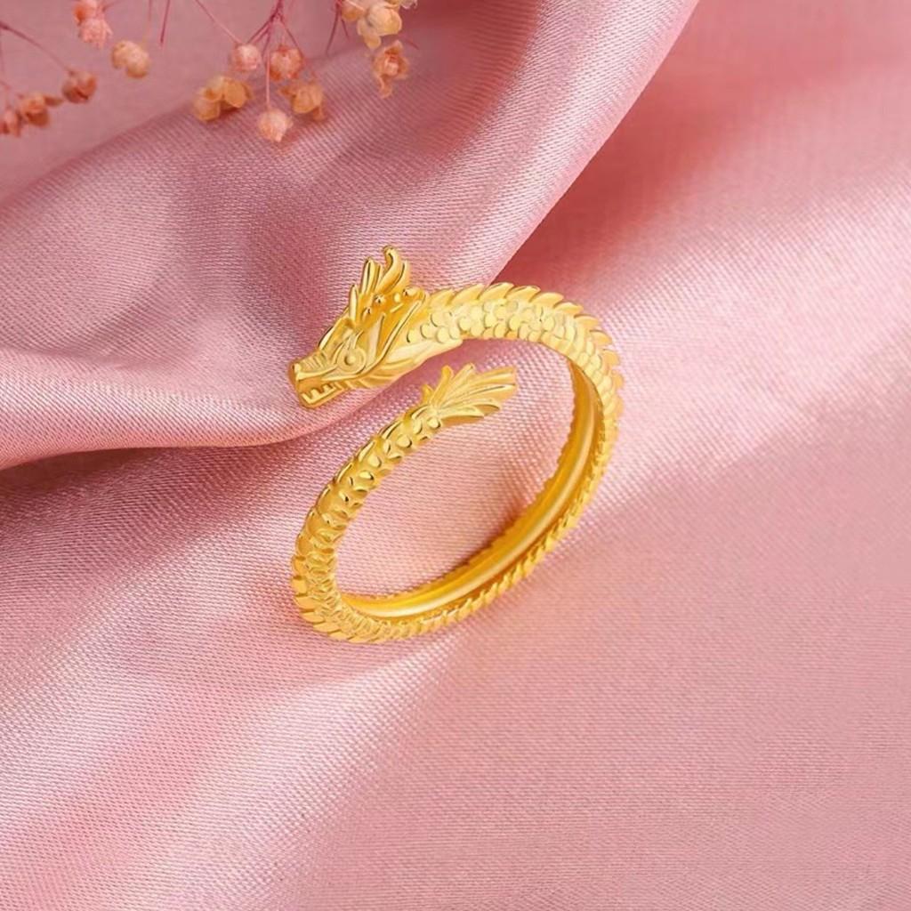 Покрытое золотом элегантное кольцо с драконом и фениксом с открытым дизайном для пар
