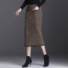 Autumn Winter Women's Midi Knitted Skirt Female Skirt High Waist Thicken Pockets Slim One Step Hip Skirt
