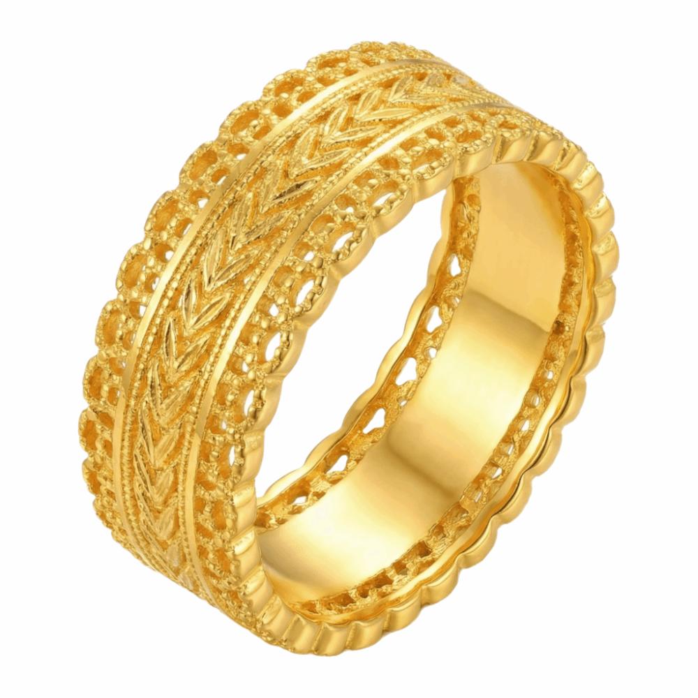 Elegant Hollow Ring Weave Design Banquet Jewelry Fashion Sandy Gold Filigree Ring Wedding